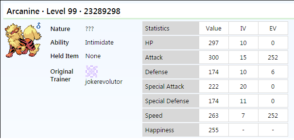 An illustration of how your Pokémons' EVs will be displayed on Playerdex.